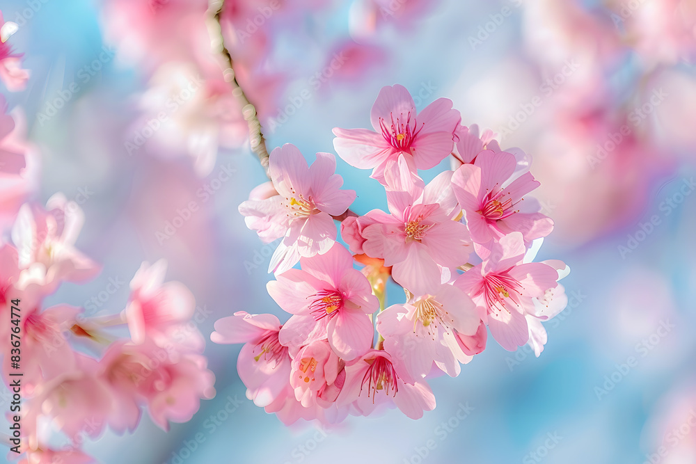 Obraz premium Sakura flowers, delicate cherry blossoms in full bloom. Japanese floral elegance