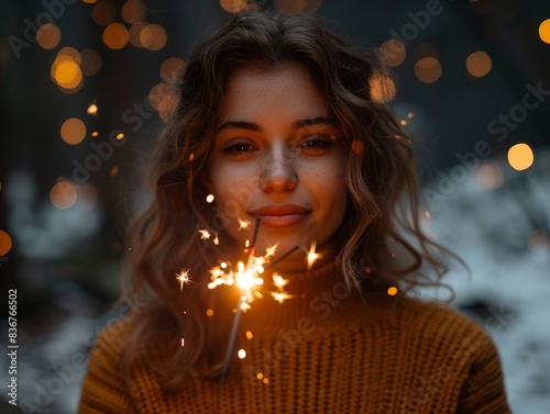 A close-up shot of a young person holding a sparkler at dusk, with the sparkler's bright sparks contrasting against the fading light. The background is a minimalist suburban setting, emphasizing the