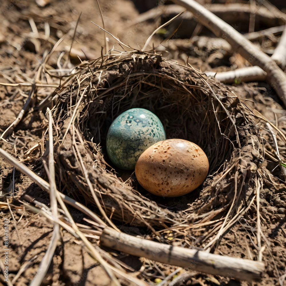 Colorful dinosaur eggs in the nest Colorful dinosaur eggs in the nest
