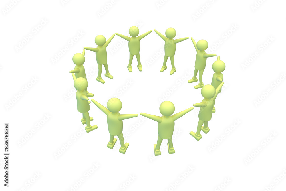 3D Cartoon Community Rendering, holding hands in a circle. 3D Cartoon Community Rendering, holding hands in a circle.