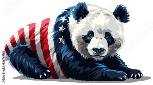 American Flag Pattern on a Cuddly Panda Isolated on White photo