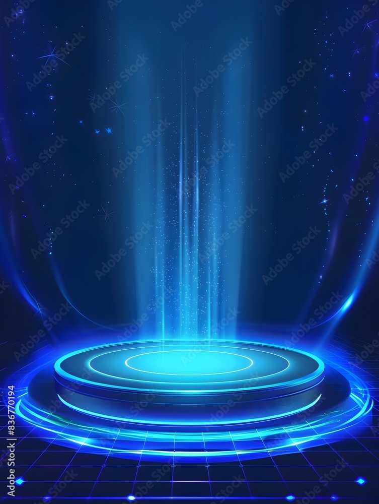 Futuristic Technology Background with Glowing Hologram Podium for Product Presentation Futuristic Technology Background with Glowing Hologram Podium for Product Presentation