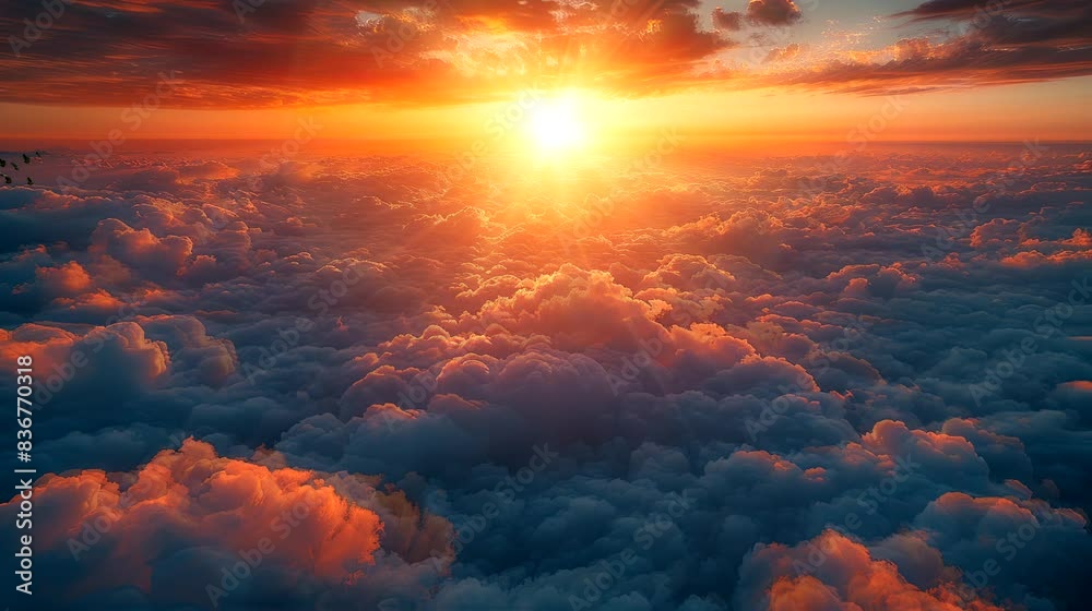 Morning sun comes out from behind the clouds. Epic sunrise over the clouds. Aerial shot of great sunrise clouds, Seamless looping time-lapse virtual 4k video animation background Morning sun comes out from behind the clouds. Epic sunrise over the clouds. Aerial shot of great sunrise clouds, Seamless looping time-lapse virtual 4k video animation background