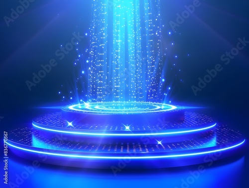 Wallpaper Mural Futuristic Technology Background with Glowing Hologram Elements and Circular Podium Torontodigital.ca