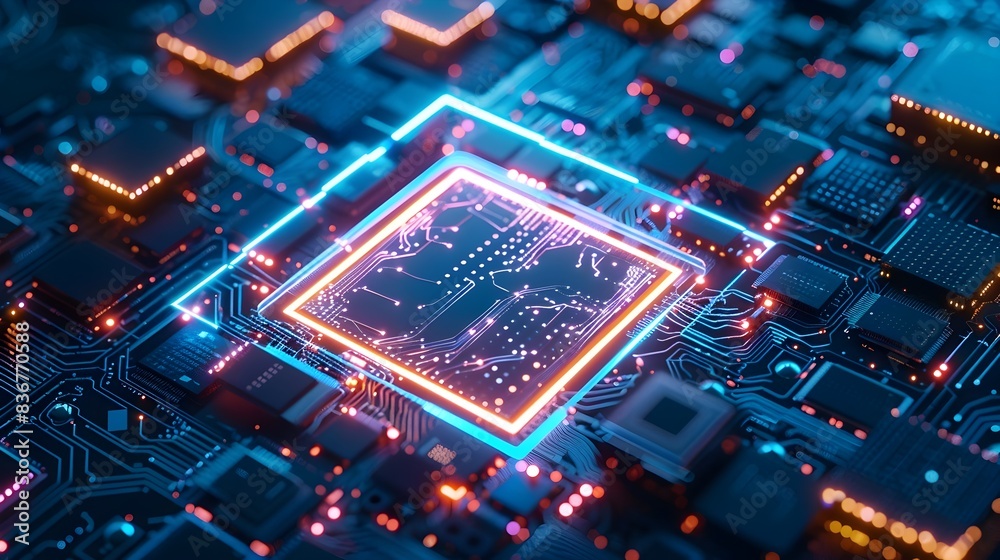 D Render of Digital Portal Concept with Glowing Blue Circuit Board Background D Render of Digital Portal Concept with Glowing Blue Circuit Board Background