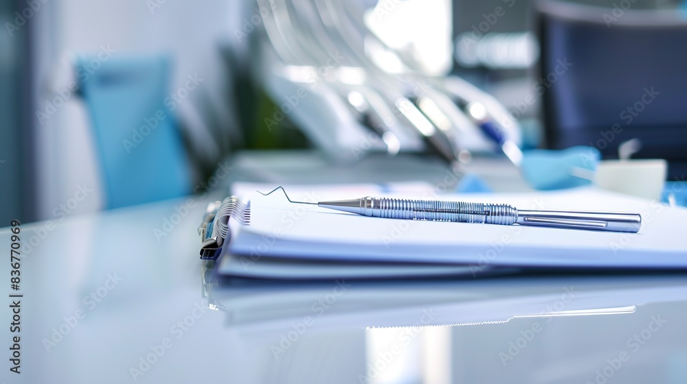 Dental office appointment book, close-up in fog, deserted, soft focus, dawn light Dental office appointment book, close-up in fog, deserted, soft focus, dawn light