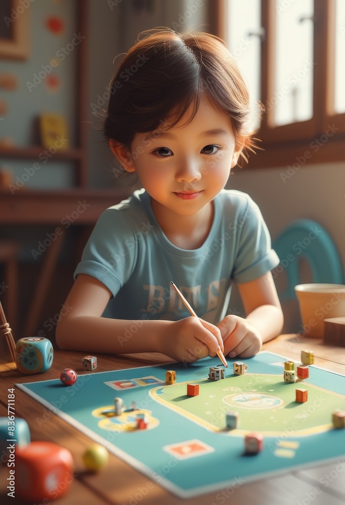 there is a little girl that is sitting at a table with a pencil there is a little girl that is sitting at a table with a pencil