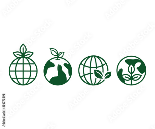 earth leaves environment green icon vector design simple flat illustrations collections sets isolated