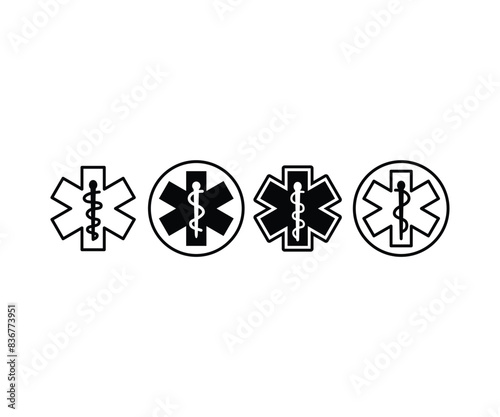 emergency medicine emt paramedic icons symbol sign vector design simple black white illustrations sets