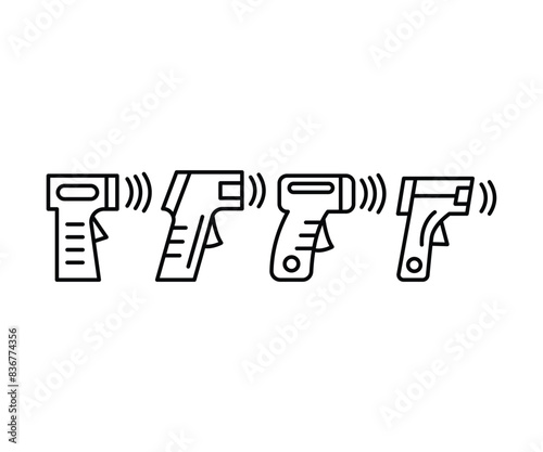 digital thermometer gun forehead icons symbol vector design simple line black white flat illustration collections sets