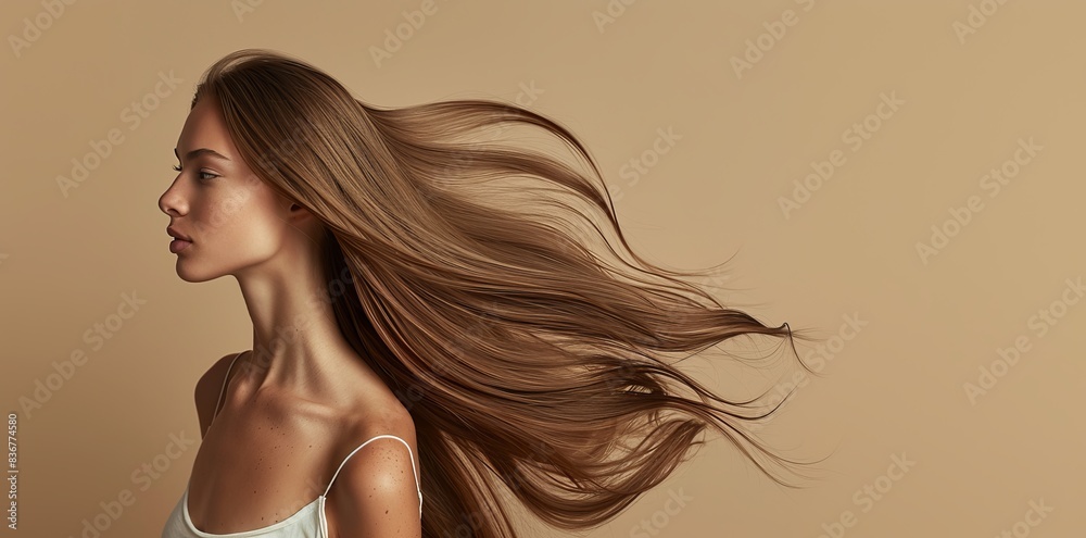 Lively hair on a gray background,Young woman posing with her gorgeous long flying hair,copy space. Lively hair on a gray background,Young woman posing with her gorgeous long flying hair,copy space.