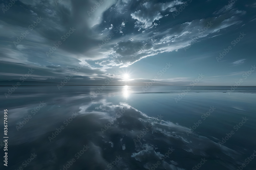 Fototapeta premium vast moonlit horizon exudes tranquility and reflection over world. generative ai