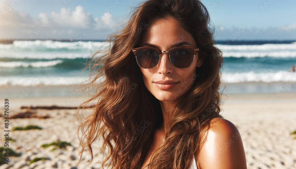 Stylish Woman with Sunglasses at the Beach Stylish Woman with Sunglasses at the Beach