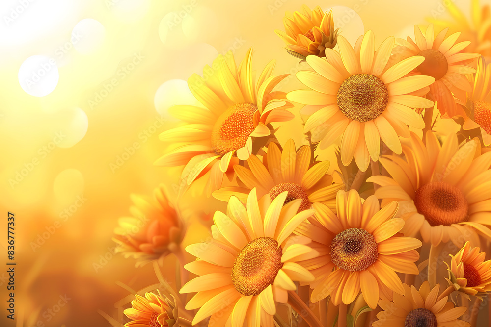 Bouquet of sunflowers with golden petals glowing in the soft light of dawn Bouquet of sunflowers with golden petals glowing in the soft light of dawn