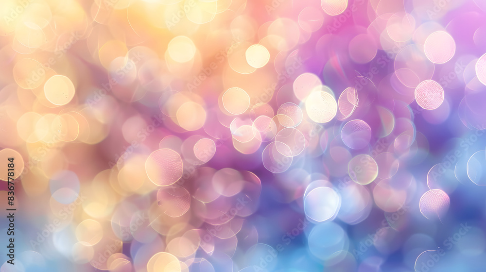Abstract blur bokeh banner background. Rainbow colors, pastel purple, blue, gold yellow, white silver, pale pink bokeh background Abstract blur bokeh banner background. Rainbow colors, pastel purple, blue, gold yellow, white silver, pale pink bokeh background