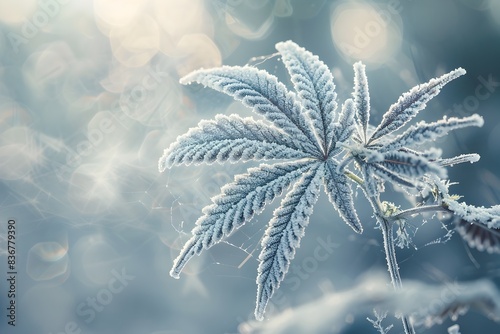 Snowkissed Cannabis Leaf in Ethereal Winter Lighting