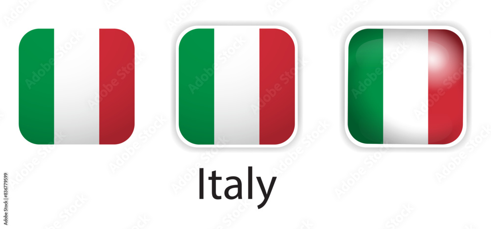 Italy flag vector icons set in the shape of rounded square Italy flag vector icons set in the shape of rounded square