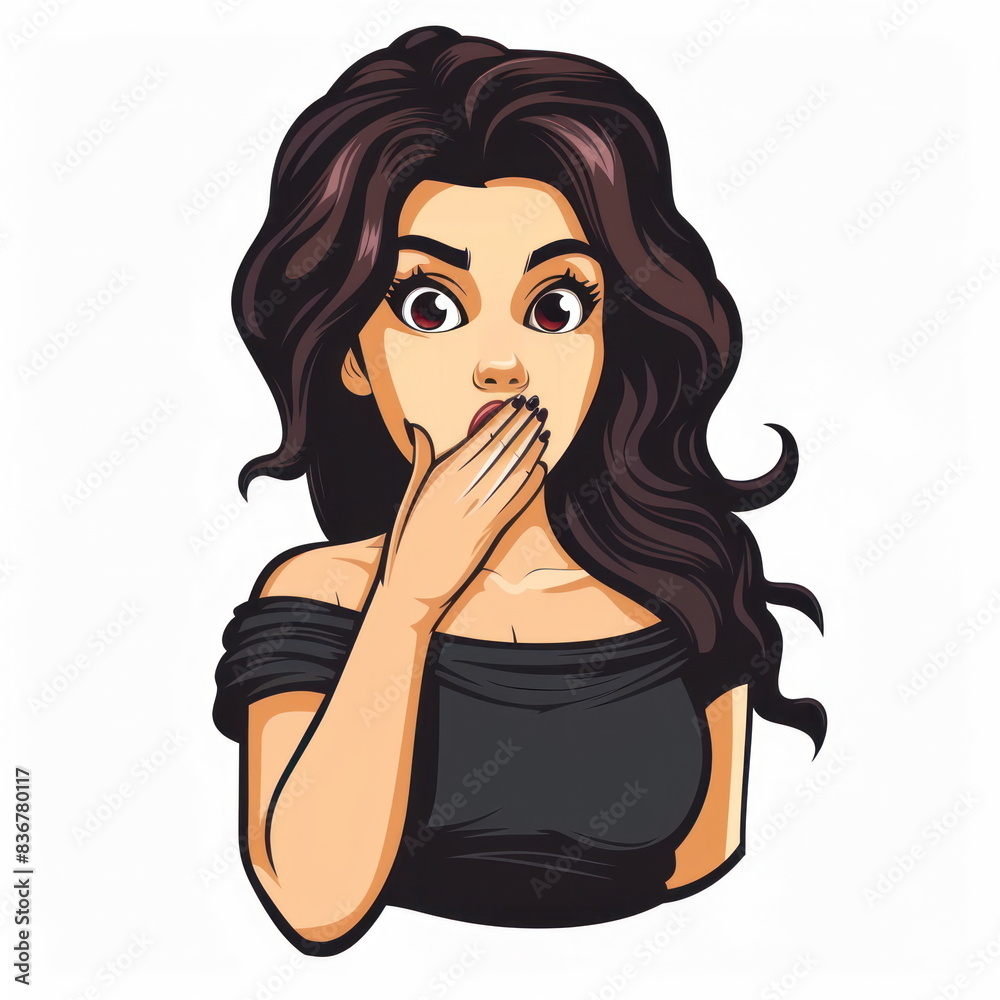 logo Cartoon character A woman covers her mouth with her hand, color background, vector illustration logo Cartoon character A woman covers her mouth with her hand, color background, vector illustration