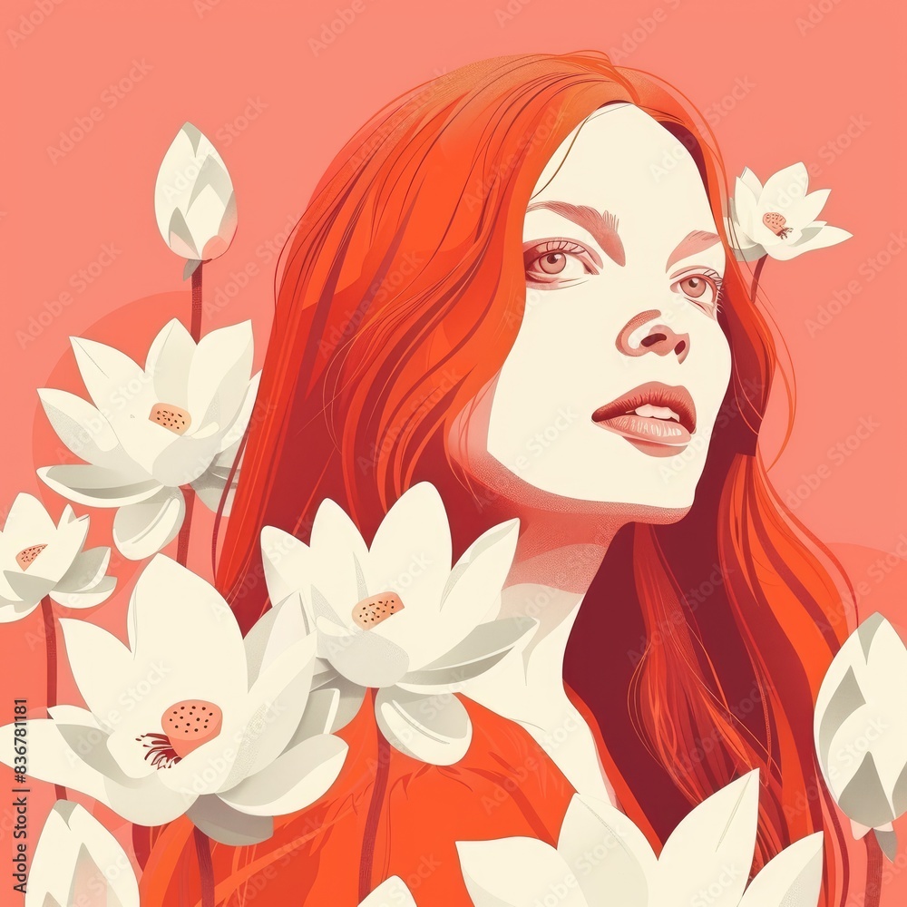 Woman with Red Hair and White Flowers Woman with Red Hair and White Flowers