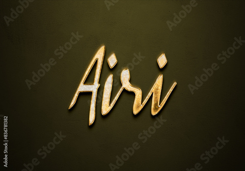 Old gold text effect of Japanese name Airi with 3D glossy style Mockup. photo