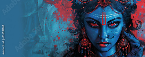 Indian Goddess Kali Maa on Abstract Background