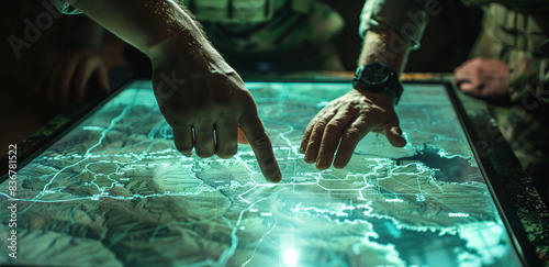 Military Intelligence Personnel Analyzing Tactical Map