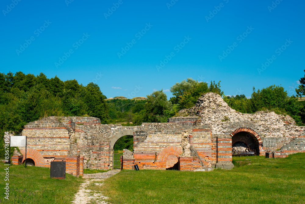 Ancient Roman ruins of Felix Romuliana near Gamzigrad in Serbia under the bright summer sky