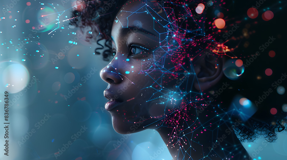 Portrait of an African American woman in artificial intelligence style. AI Generated Portrait of an African American woman in artificial intelligence style. AI Generated