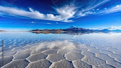Beautiful landscape of Uyuni Salt Flats with clear blue sky , Uyuni Salt Flats, salt lake, Bolivia, South America, nature, natural wonder, blue sky, horizon, reflection, white salt crust photo