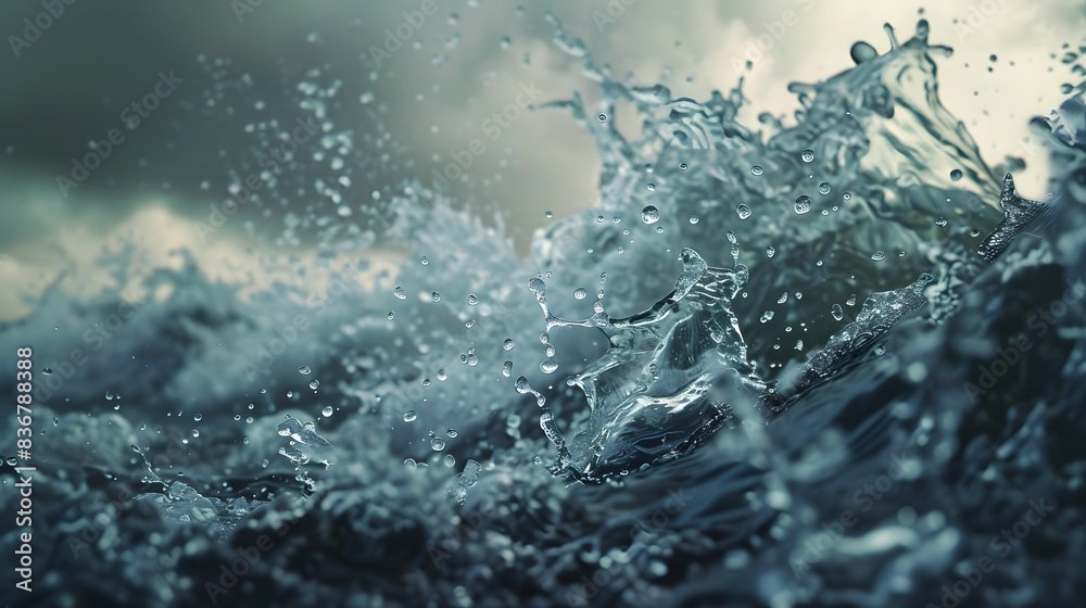 Obraz premium Storm, storm at sea with drops and splashes in cloudy weather. AI Generated