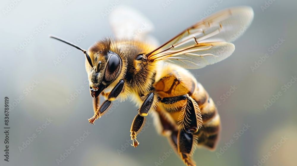 Flying bee, isolated on white background, macro detail Stunning pollinator captured by generative AI Flying bee, isolated on white background, macro detail Stunning pollinator captured by generative AI