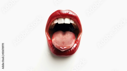 isolated mouth with tongue sticking out photo reallistic over white background photo