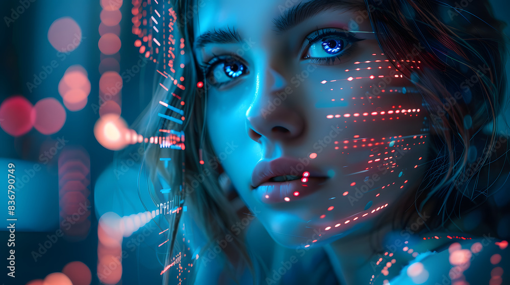 Futuristic portrait of an android robot woman or artificial intelligence face. AI Generated Futuristic portrait of an android robot woman or artificial intelligence face. AI Generated