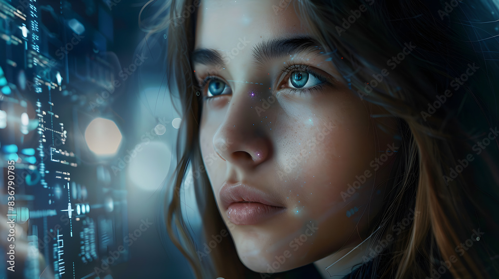 Futuristic portrait of an android robot woman or artificial intelligence face. AI Generated Futuristic portrait of an android robot woman or artificial intelligence face. AI Generated