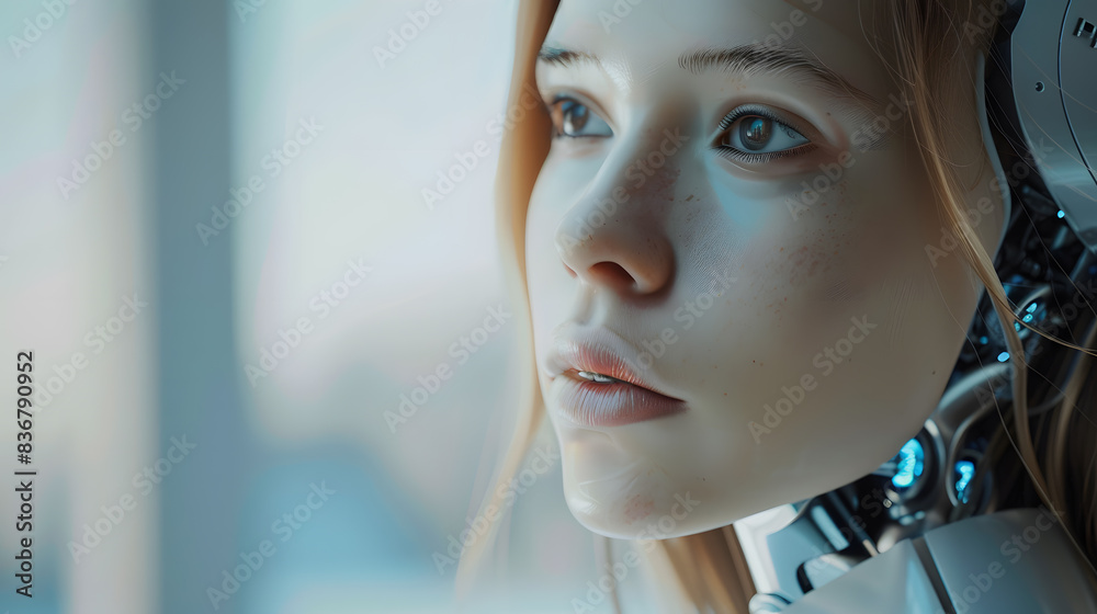 Futuristic portrait of an android robot woman or artificial intelligence face. AI Generated Futuristic portrait of an android robot woman or artificial intelligence face. AI Generated