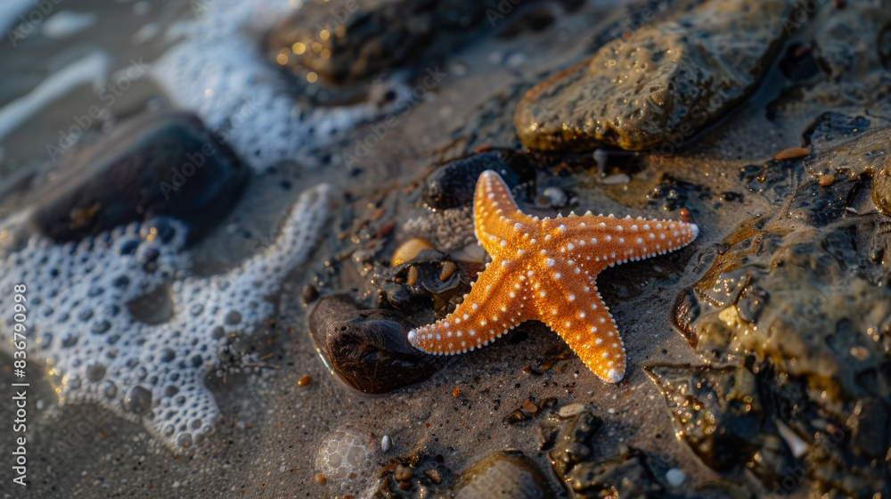 Starfish on the sand beach. Tropical seashore. Starfish on the sand beach. Tropical seashore.