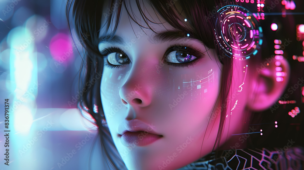 Futuristic portrait of an android robot woman or artificial intelligence face. AI Generated Futuristic portrait of an android robot woman or artificial intelligence face. AI Generated