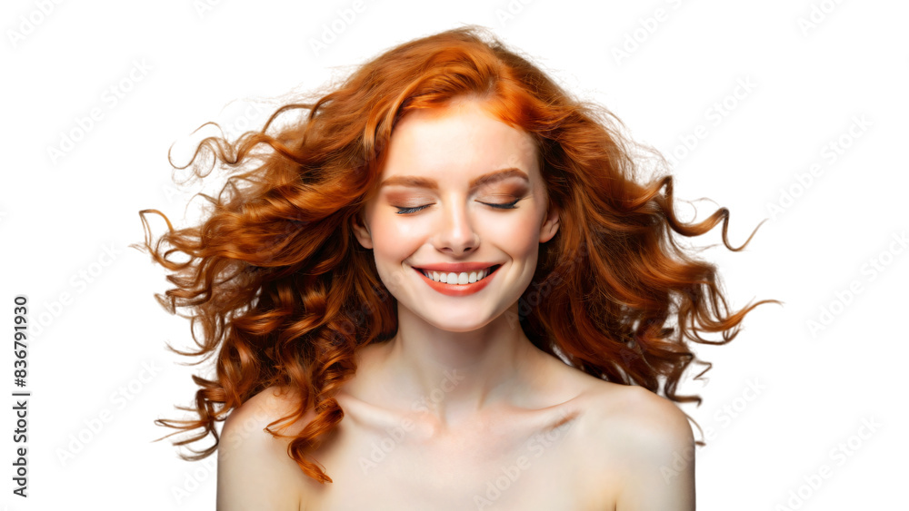 A close-up portrait of a red haired woman with beautiful skin and hair