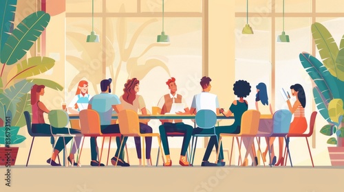 A charity organization meeting in a community hall, planning generated by AI