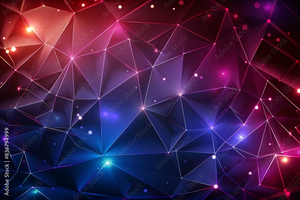 Vector 3d Illustration Geometric, Polygon, Line,triangle Pattern Shape With Molecule Structure. Polygonal With Red, Blue Background. Abstract Science, Futuristic, Network Connection Concept. Vector 3d Illustration Geometric, Polygon, Line,triangle Pattern Shape With Molecule Structure. Polygonal With Red, Blue Background. Abstract Science, Futuristic, Network Connection Concept.