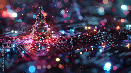 Christmas colorful background in futuristic digital style for your design. AI Generated