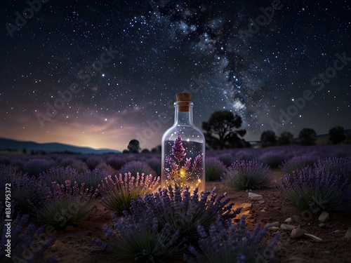 lavender flowers in a bottle lavender flower in a bottle landscape with stars christmas tree in the night