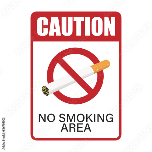 Printable sign label no smoking area, prohibited to smoke, fire caution