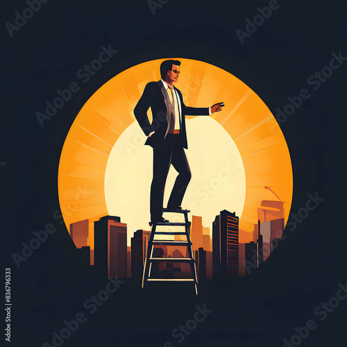 vector businessman building ladder of success to climb, building ladder of success photo