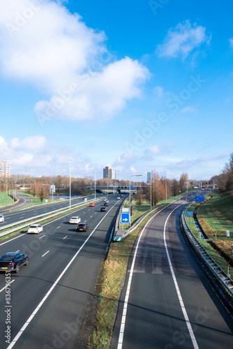 Autobahn Highway Traffic Cars Road Way Holland Netherlands Blue Sky