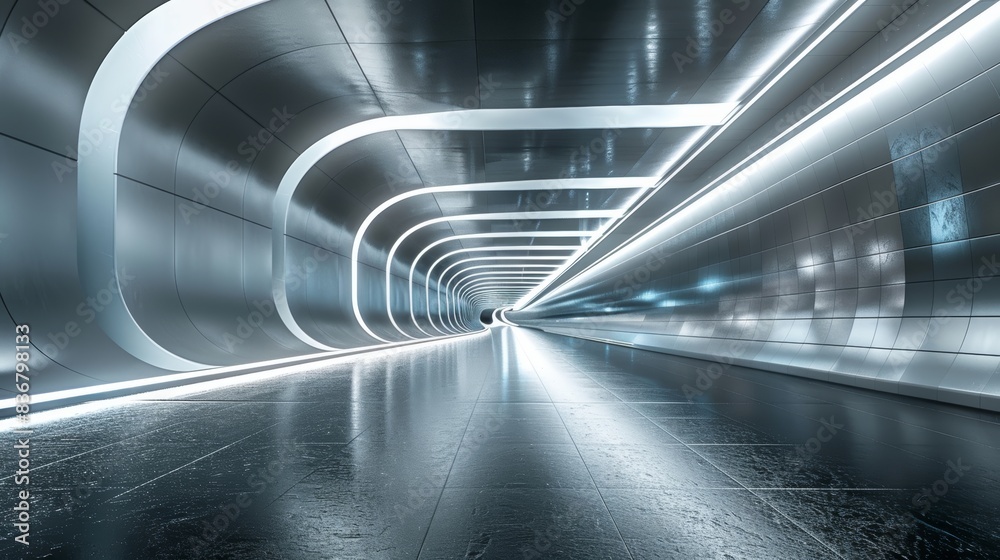Futuristic tunnel with sleek design and neon lights creating a modern, sci-fi atmosphere. Perfect for technology and innovation concepts. Futuristic tunnel with sleek design and neon lights creating a modern, sci-fi atmosphere. Perfect for technology and innovation concepts.