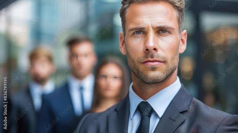 Businessman with a confident and assertive look, addressing a team Businessman with a confident and assertive look, addressing a team