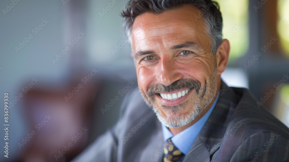 Naklejka premium Businessman with a friendly and engaging smile, building rapport