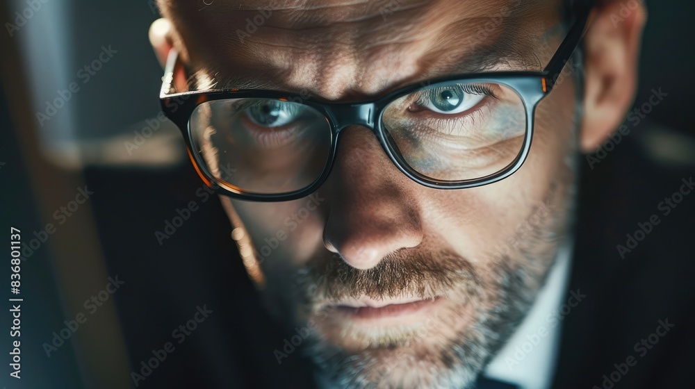 Businessman's face showing focus during a video conference Businessman's face showing focus during a video conference