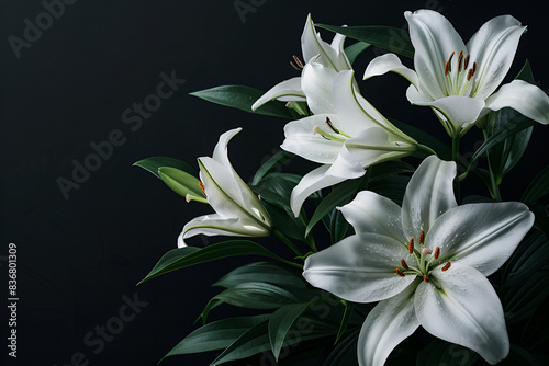 white lilies on black